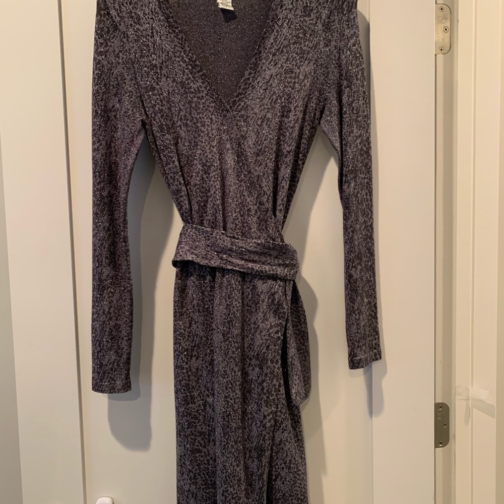 DVF silver metallic wrap dress in rayon